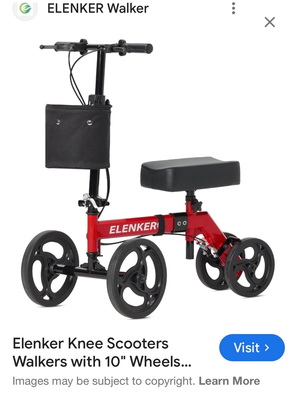 ELENKER knee Walker Seat in great condition - Picture 2 of 3
